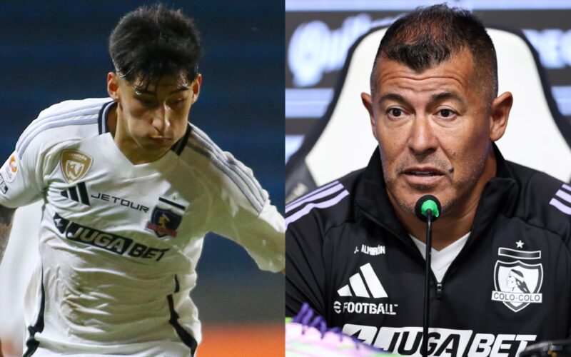Primer plano a Francisco Marchant y Jorge Almirón con indumentaria de Colo-Colo.