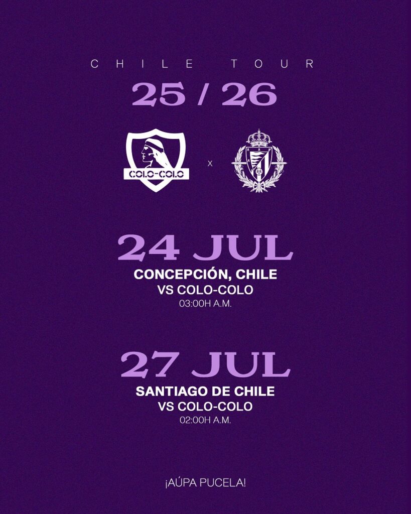 Anuncio amistosos Colo-Colo vs Real Valladolid con horario de España.