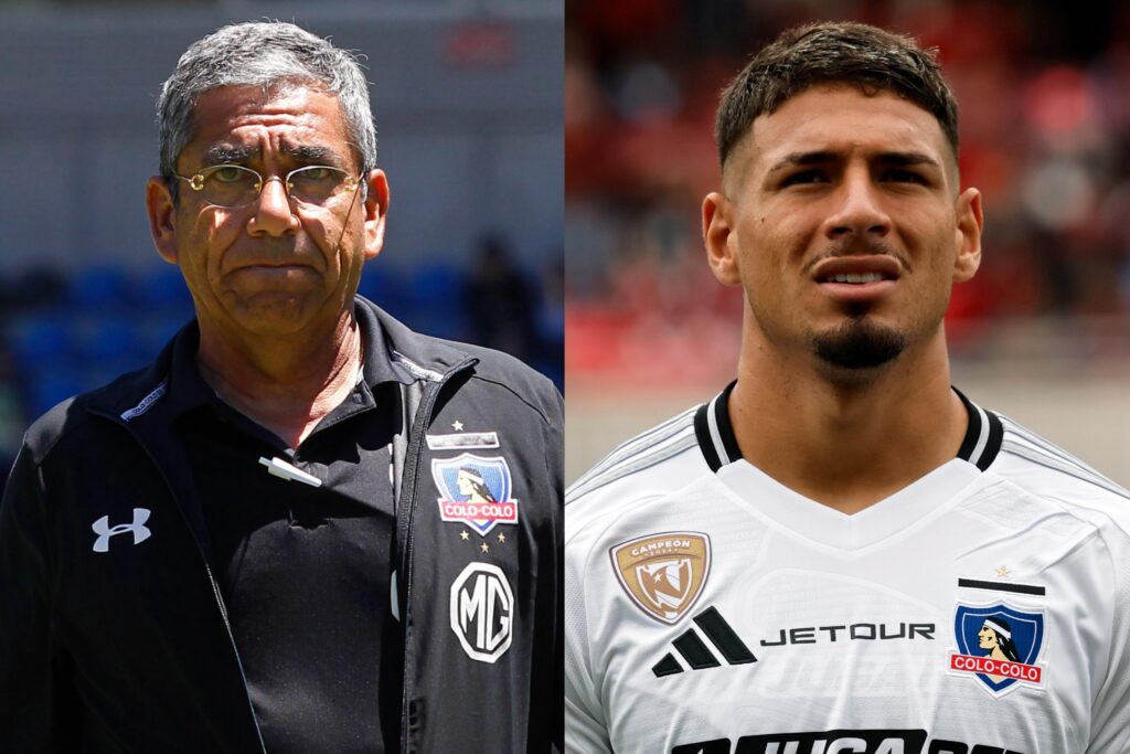 Gualberto Jara y Alan Saldivia con indumentaria de Colo-Colo.