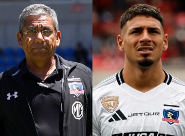 Gualberto Jara y Alan Saldivia con indumentaria de Colo-Colo.