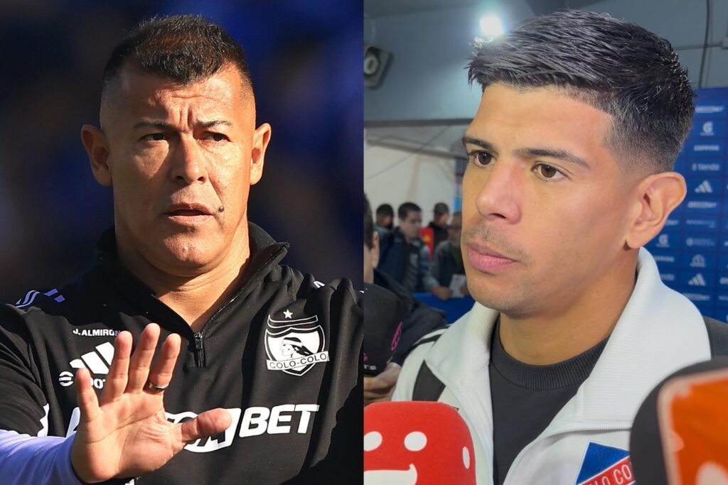 Jorge Almirón y Esteban Pavez con indumentaria de Colo-Colo en el Superclásico.
