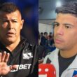 Jorge Almirón y Esteban Pavez con indumentaria de Colo-Colo en el Superclásico.