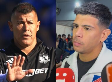Jorge Almirón y Esteban Pavez con indumentaria de Colo-Colo en el Superclásico.